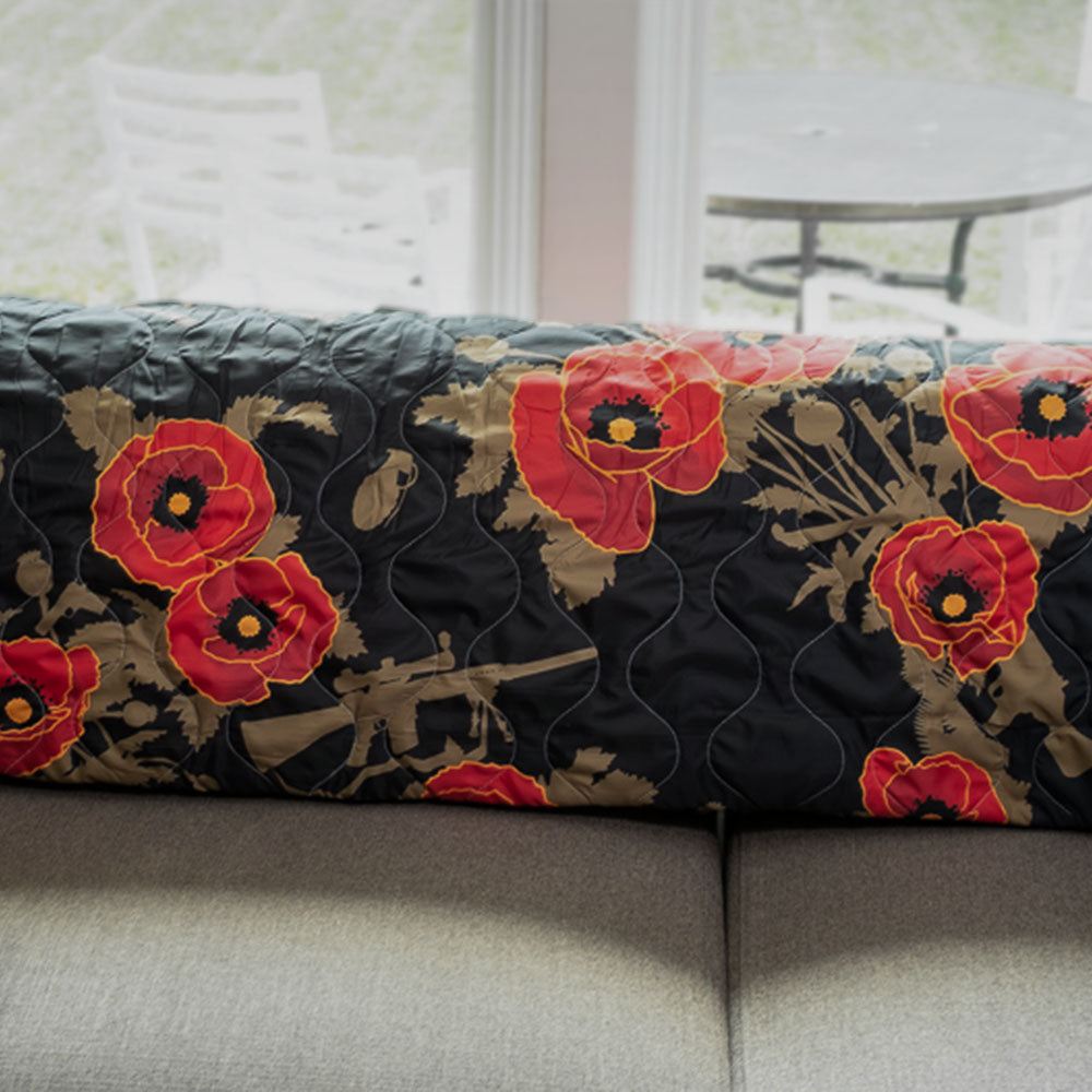 Woobie USA Throw Blanket - Poppies of War - Black - Bawidamann Art